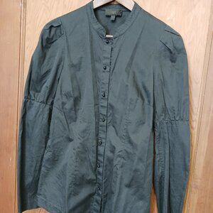 Banana Republic Black Cotton Blouse M/M Statement Sleeve Mandarin Collar Designe